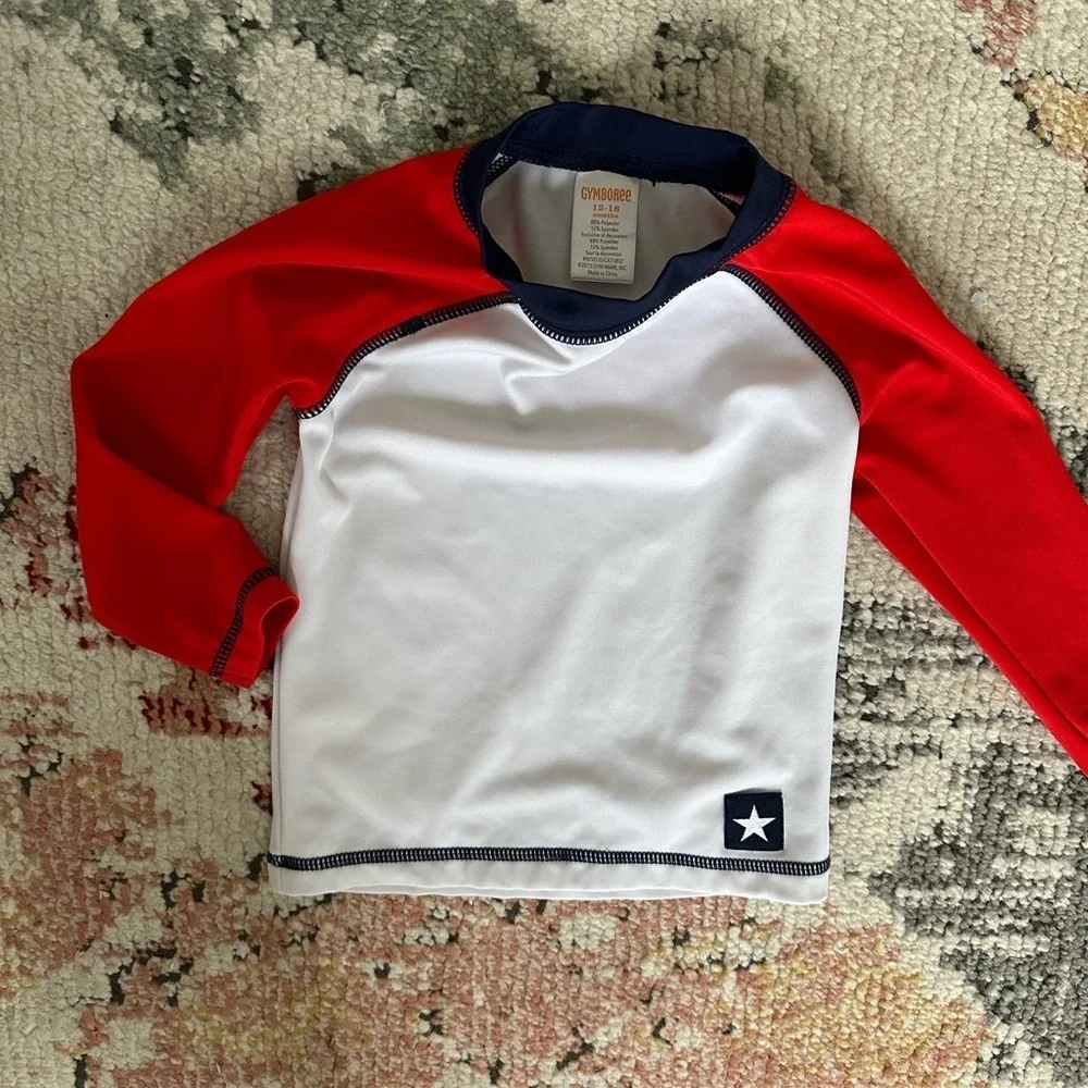 Gymboree Long Sleeve Swim Rash guard Red White Blue 12-18 Months baby Boy Shirt